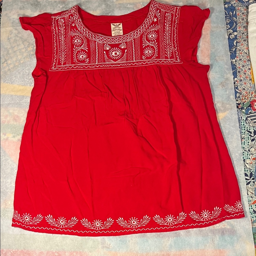 Faded Glory Red Cap Sleeve Top with White Stitching